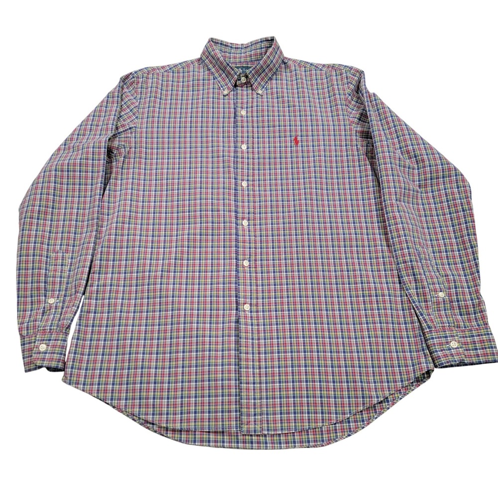 Men's Ralph Lauren Custom Fit Button-Down Shirt, Plaid Red/Blue, Large